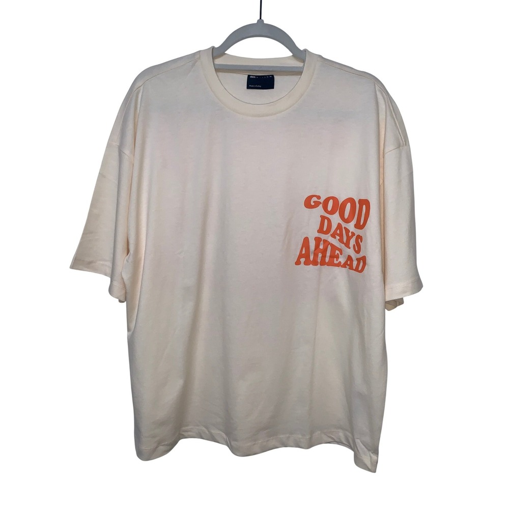 ASOS DESIGN Good Days Ahead Graphic T-Shirt Cream Orange Oversized Small